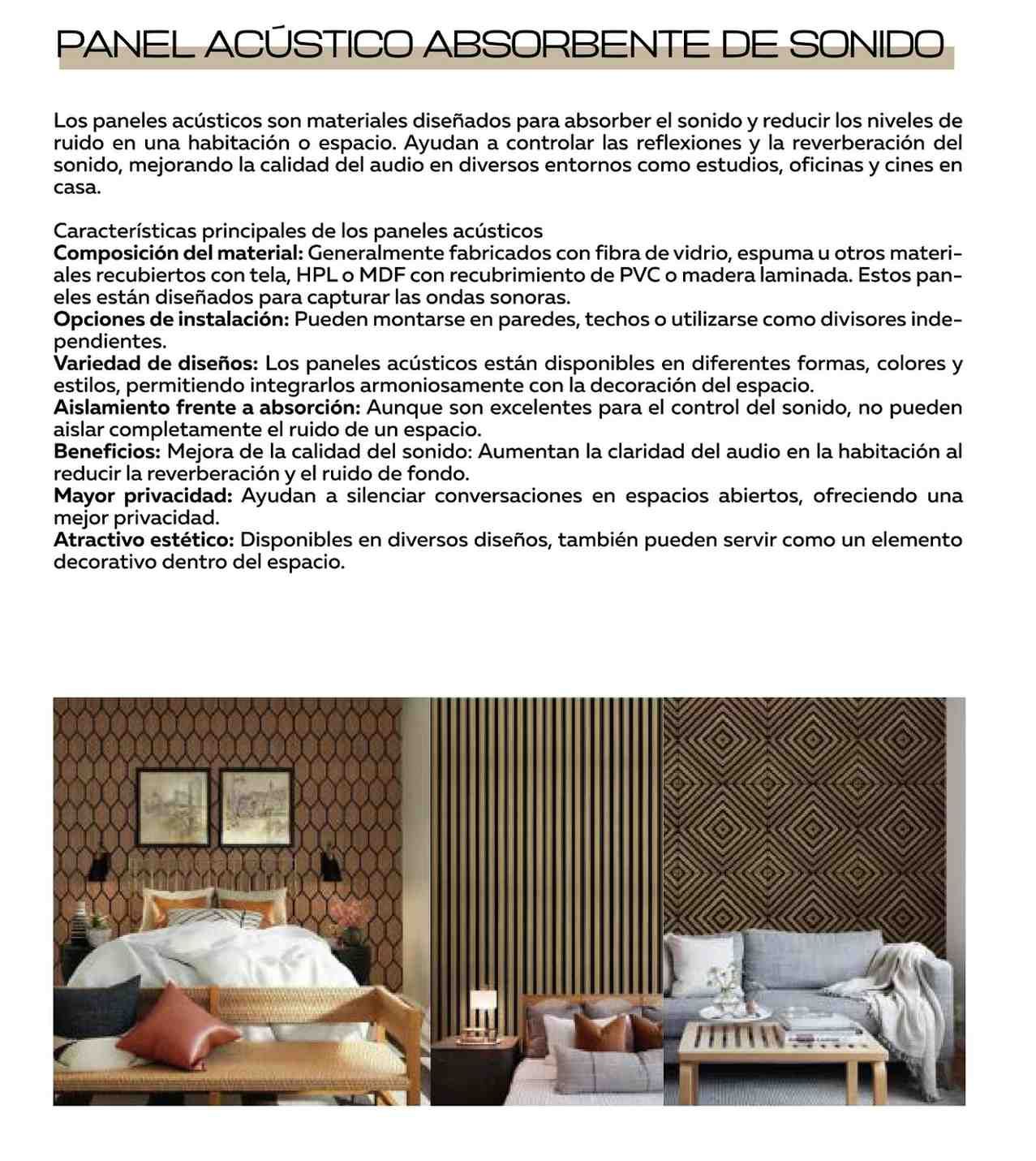 Descripción textual de paneles acústicos fonoabsorbentes 