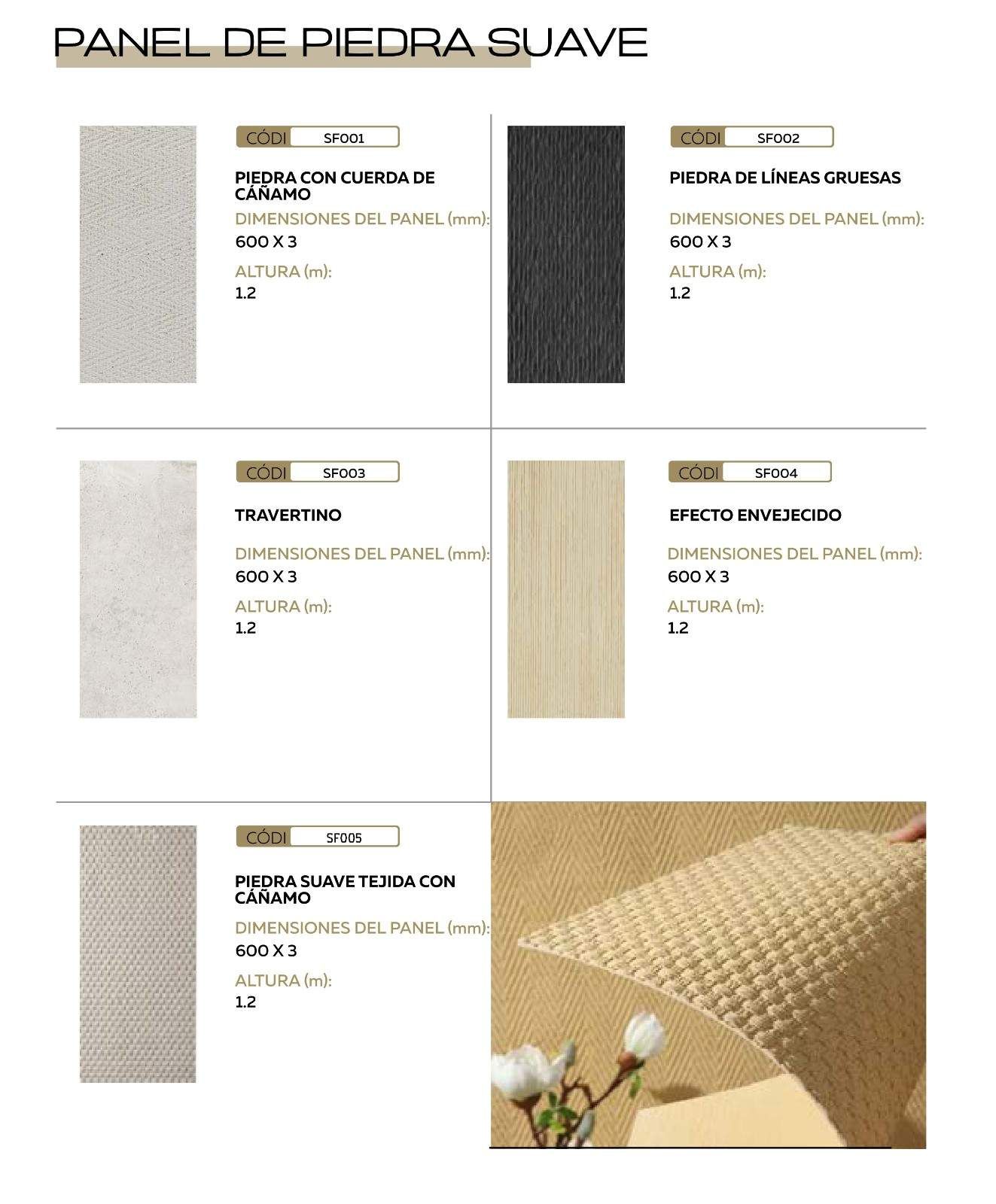 Catálogo de productos con cinco texturas de pared 