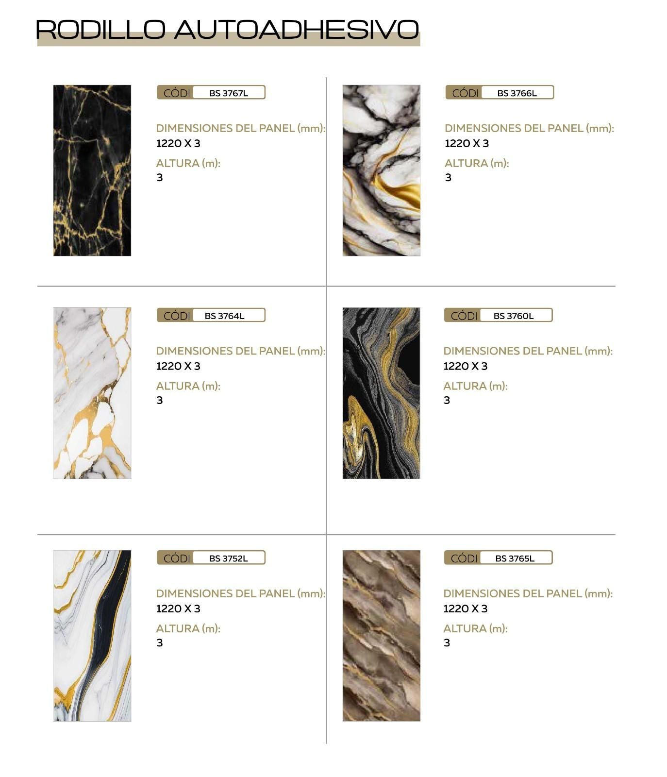 Catálogo que muestra seis diseños de paneles de pared autoadhesivos