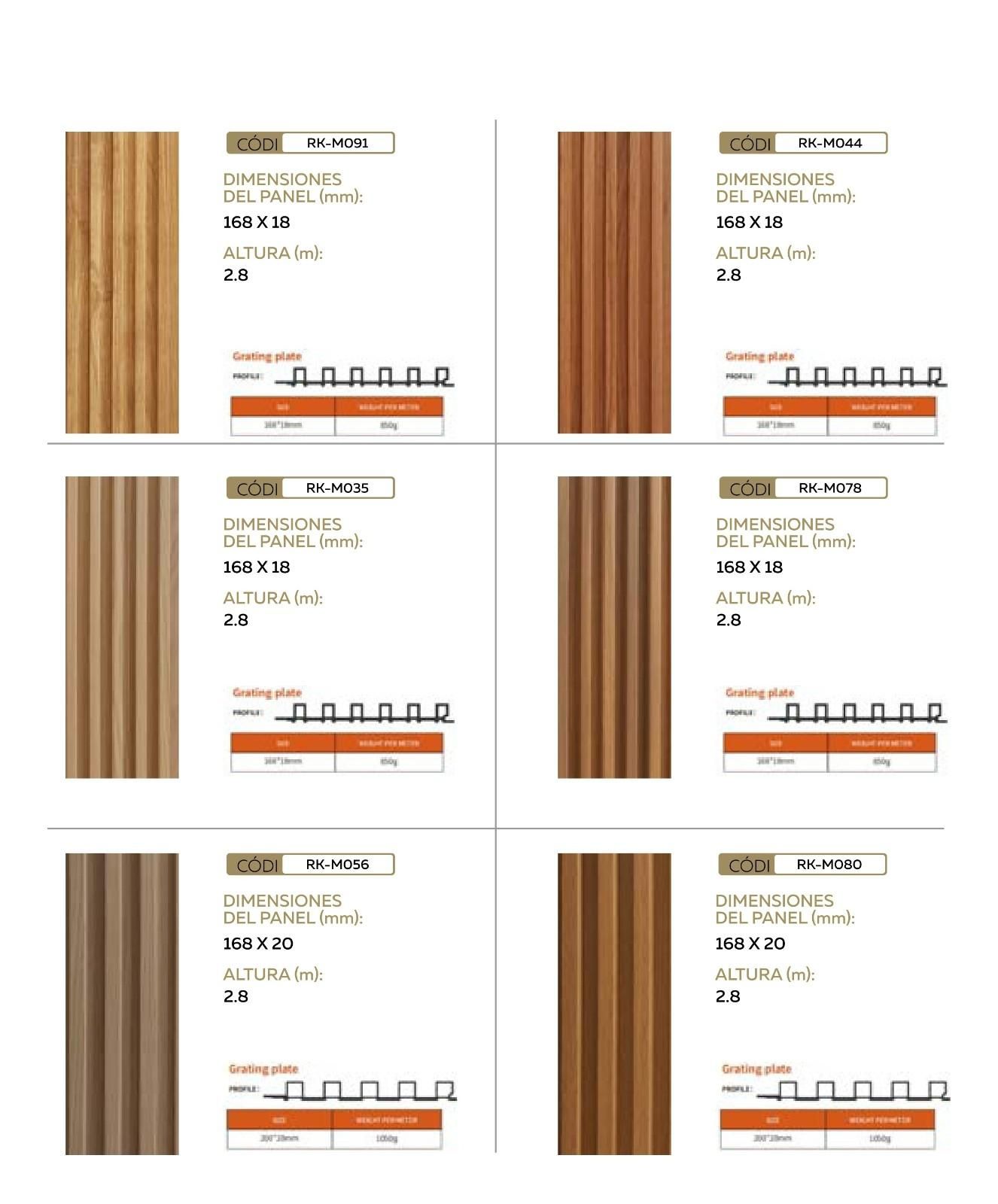 Un catálogo con seis muestras de paneles de pared que se muestran .