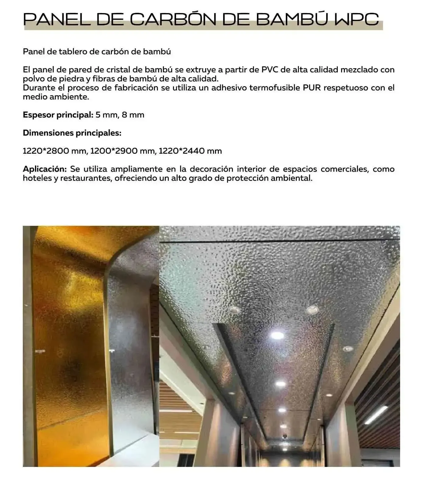 Ficha informativa del producto: panel de carbono de bambú WPC