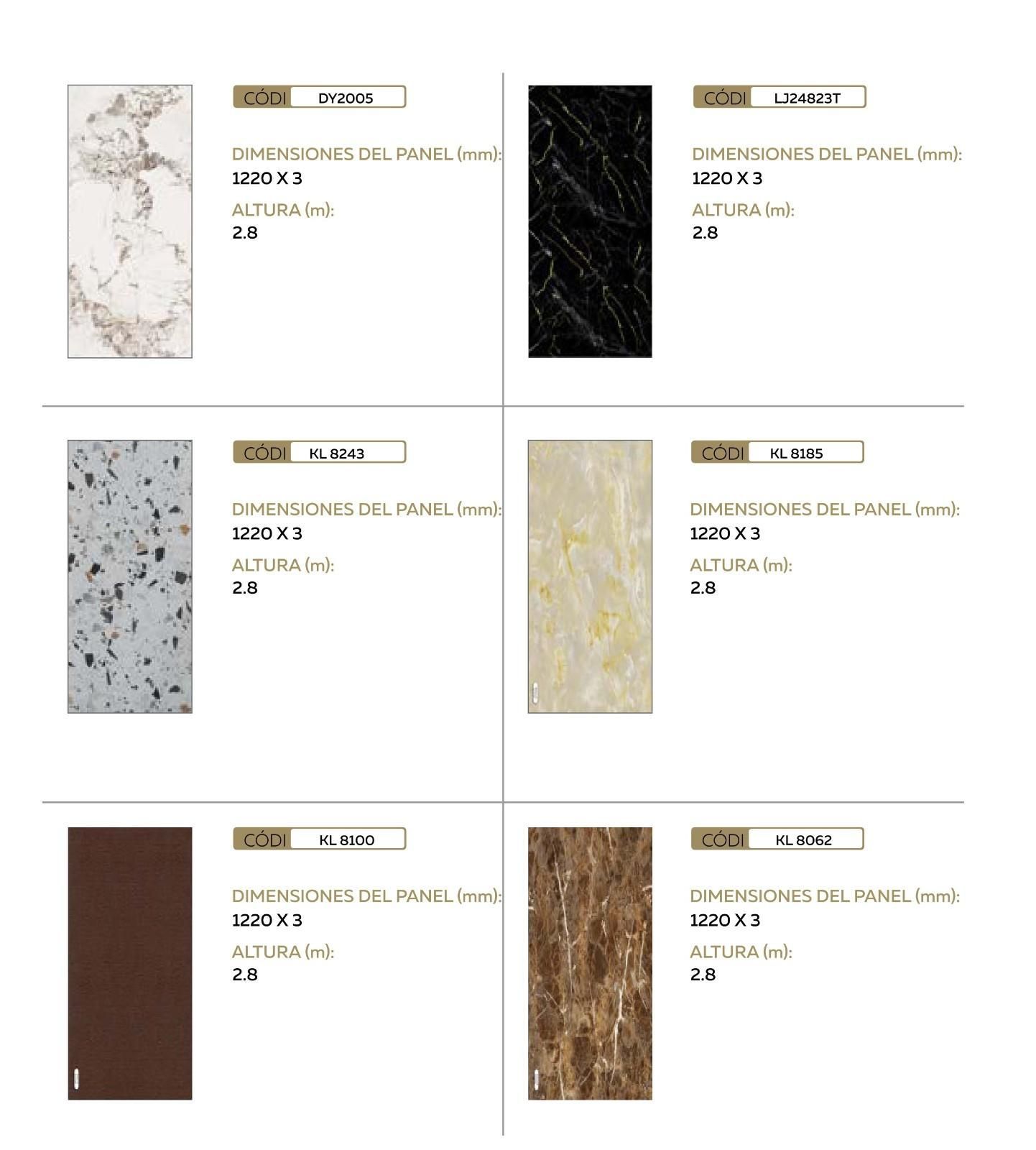 Un catálogo de productos con una cuadrícula que muestra seis paneles 