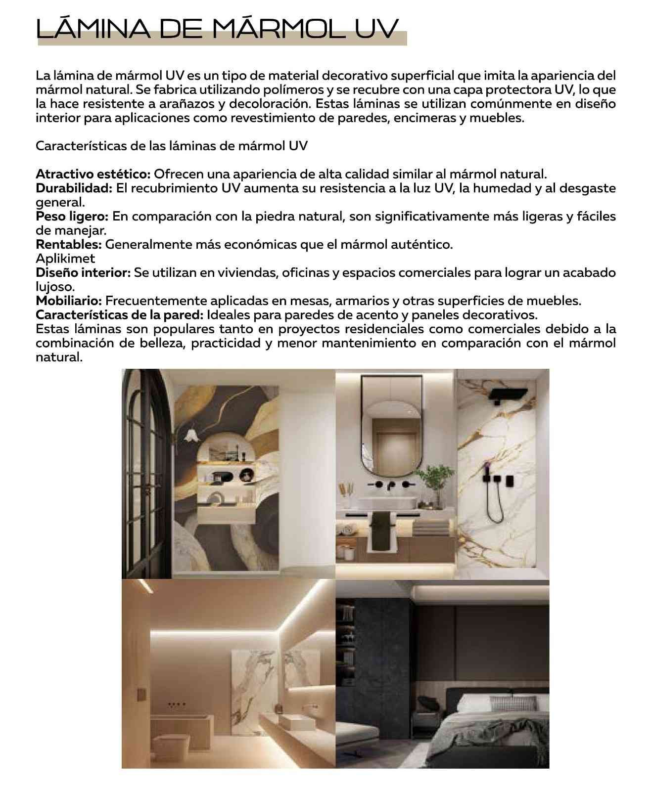 Folleto informativo sobre láminas de mármol con protección UV
