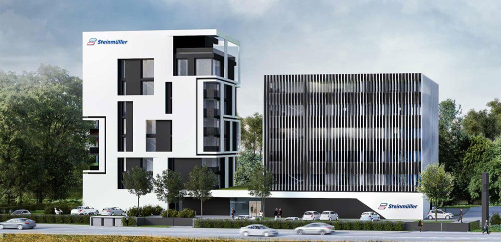 Architektonische Zeichnung eines zweistöckigen Hauses auf einem Hanggrundstück mit Satteldach und Balkon.