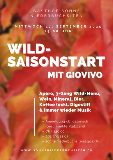 A poster that says wild saisonstart mit giovivo on it