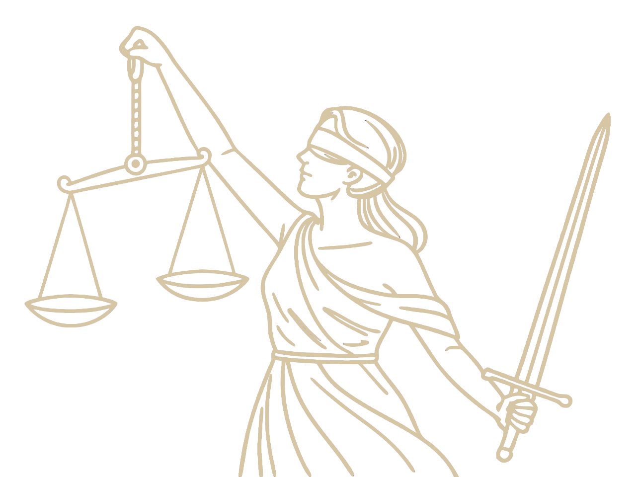 Dame Justice aux yeux bandés tenant une balance et une épée.