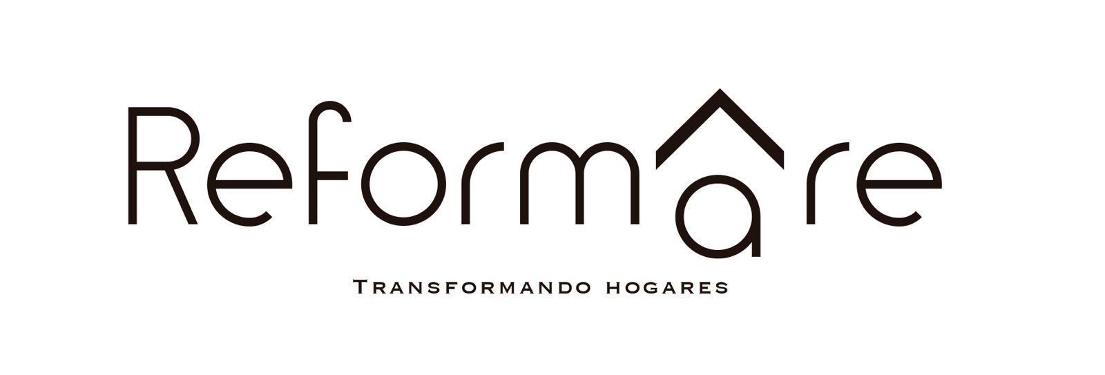 Logotipo de Reformare en negro con un tejado de casa estilizado sobre la “m” y un pequeño eslogan debajo.