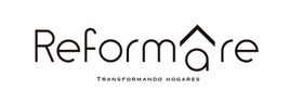 Logotipo de Reformare en negro con un tejado de casa estilizado sobre la “m” y un pequeño eslogan debajo.