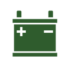 Un icono verde de una batería de automóvil con un signo más y menos.