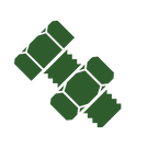Un icono verde de un tornillo y una tuerca sobre un fondo blanco.