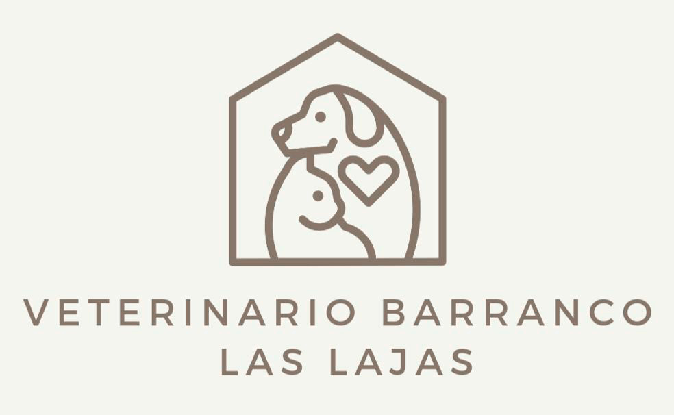 Logotipo para Veterinario Barranco Las Lajas, que presenta un perro y un gato dentro del contorno de una casa