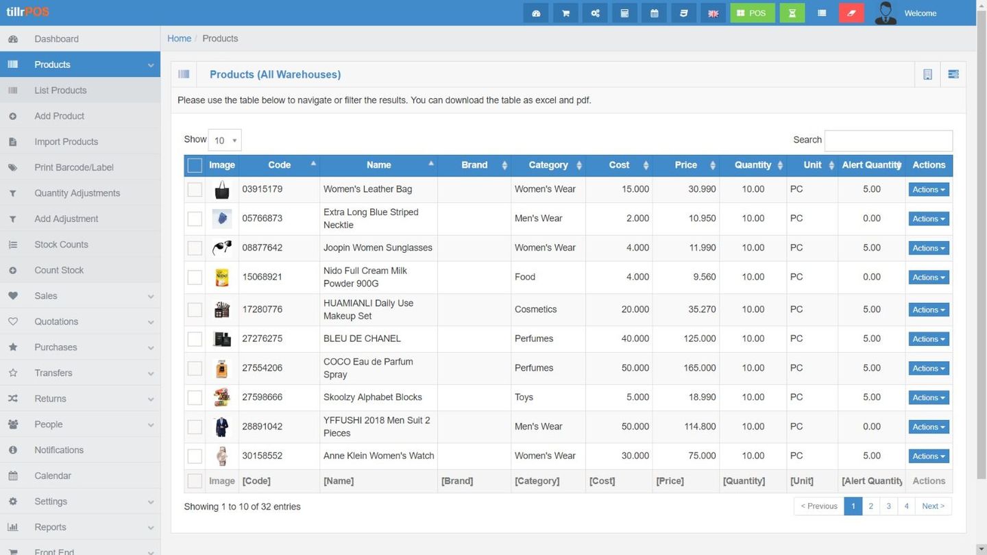 Products - The product module helps you to add products, import products, print barcodes & create stock counts.