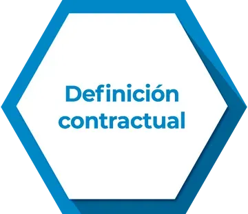 Un hexágono azul con las palabras definición contractual en él.
