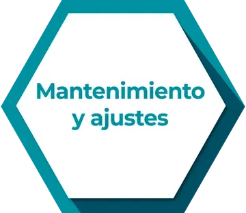 A blue hexagon with the words mantenimiento y ajustes on it