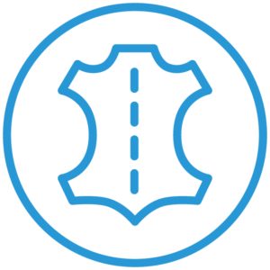 Un icono azul de un trozo de cuero en un círculo.