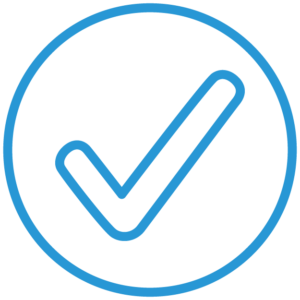 Una marca de verificación azul en un círculo azul sobre un fondo blanco.
