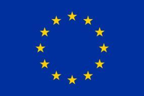 Una bandera azul con estrellas amarillas en un círculo