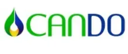 Un logotipo verde y azul para Cando con una llama.