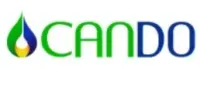 Un logotipo verde y azul para Cando con una llama.