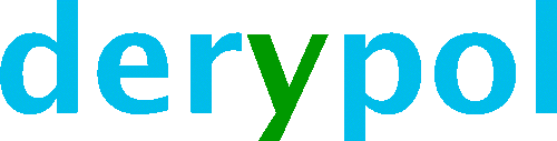 La palabra derypol está escrita en azul y verde sobre un fondo blanco.