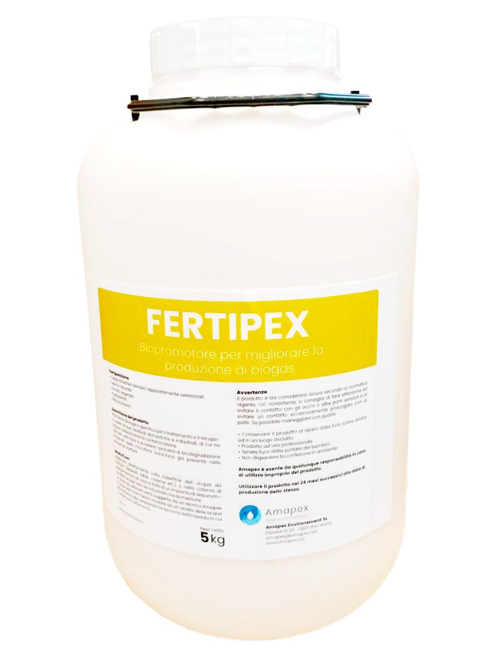 Una botella blanca con una etiqueta amarilla que dice fertipex