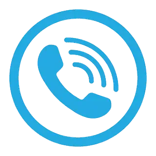 Un icono de teléfono azul en un círculo blanco sobre un fondo blanco.