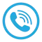 Un icono de teléfono azul en un círculo blanco sobre un fondo blanco.