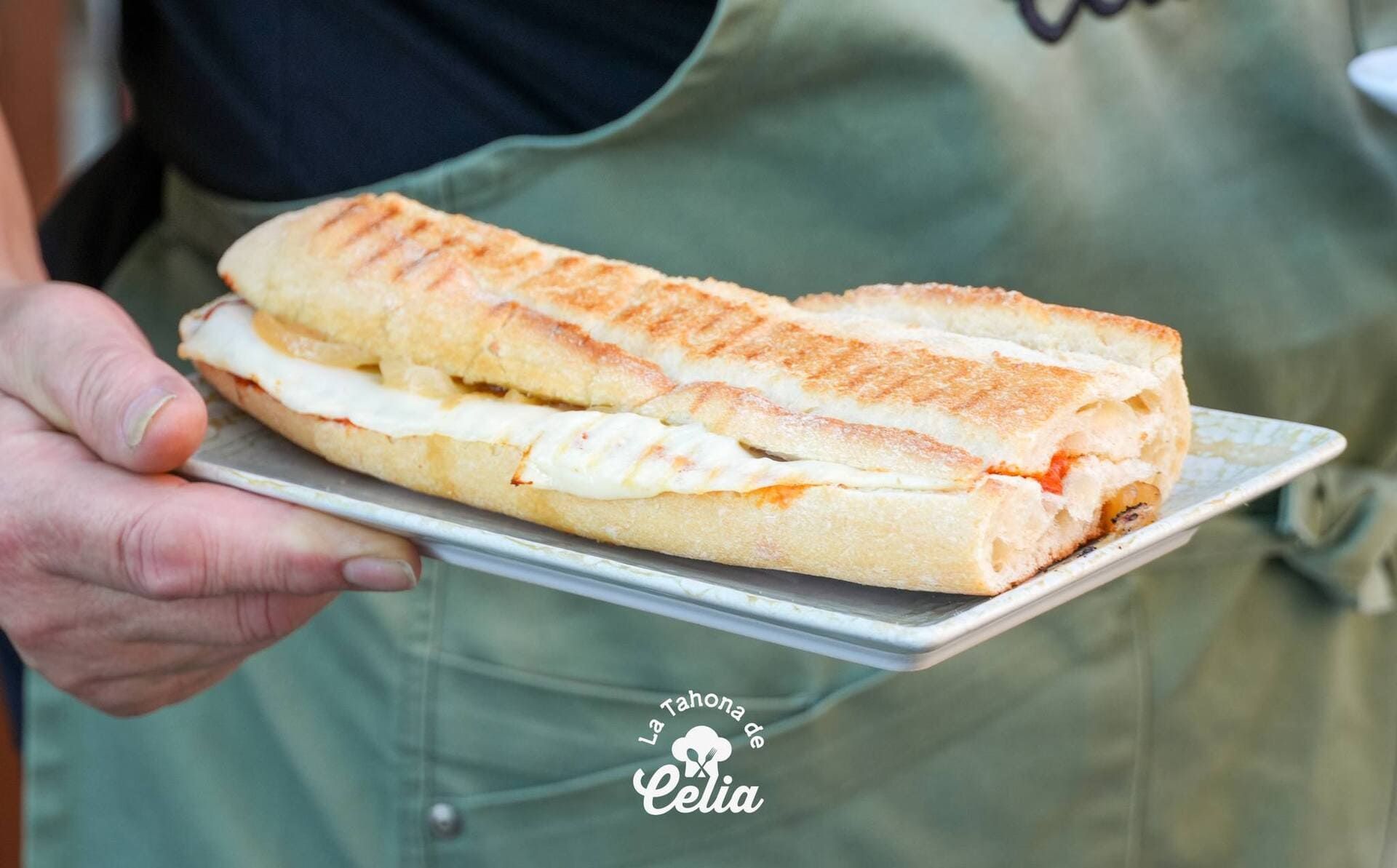 Una persona sostiene un plato con un sándwich encima.