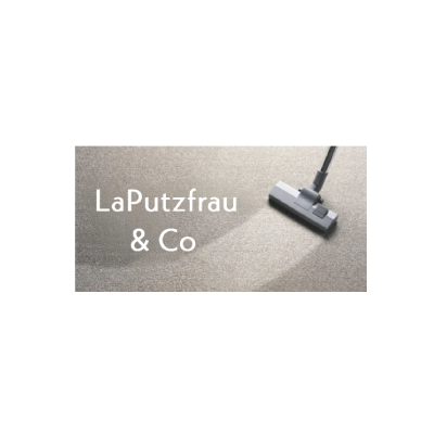 Logo avec le texte « LaPutzfrau & Co » et un aspirateur sur un tapis.