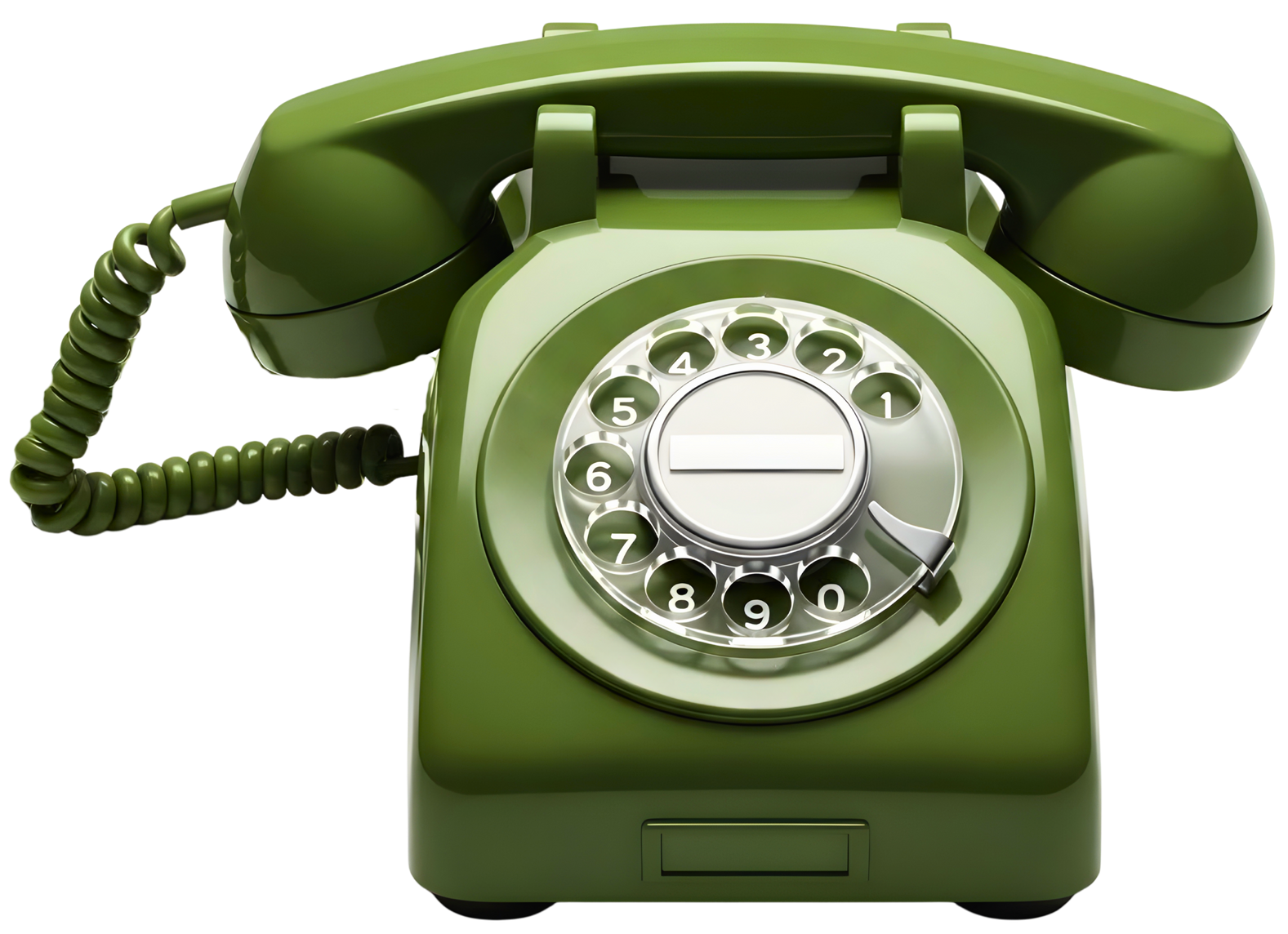 Téléphone à cadran vert avec combiné sur socle et cordon spiralé
