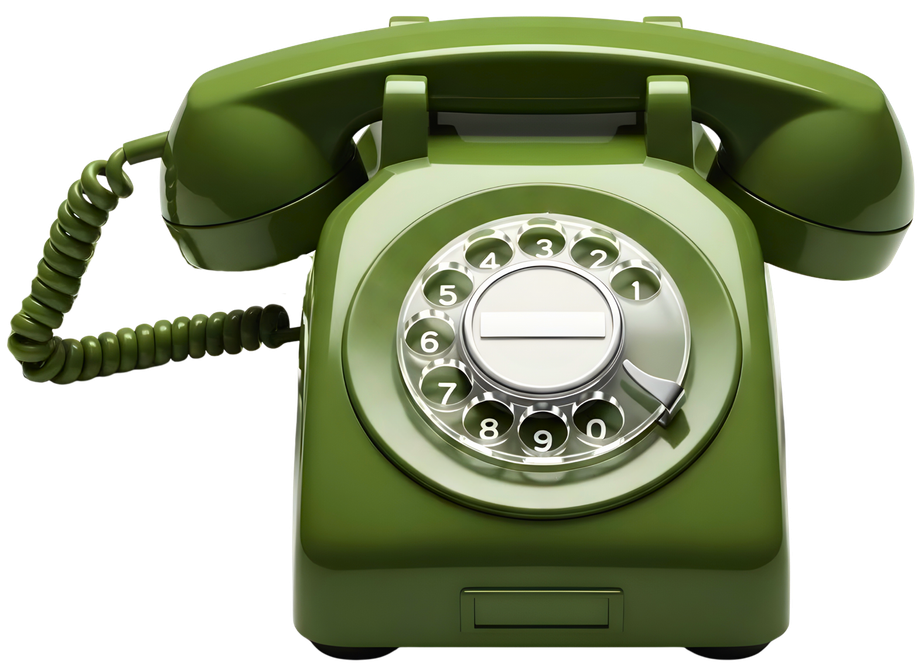 Téléphone à cadran vert avec combiné sur le dessus et cordon spiralé