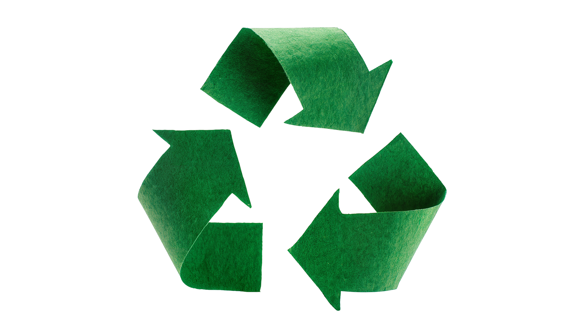 Symbole de recyclage vert composé de trois flèches formant un triangle sur fond blanc.