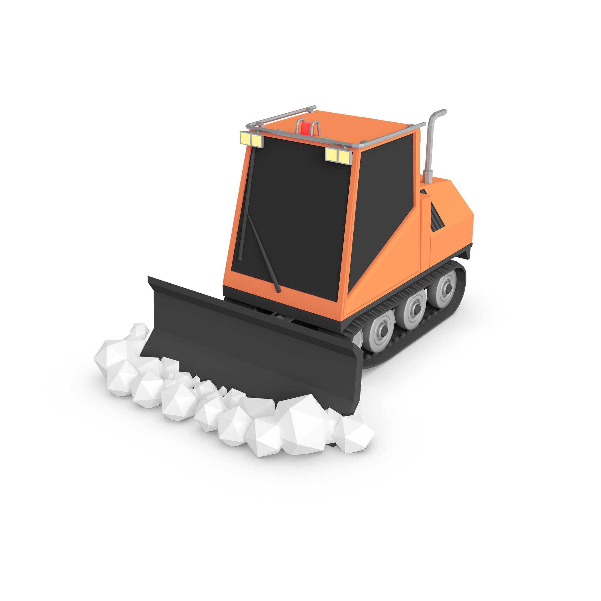 Chasse-neige orange poussant la neige devant lui.