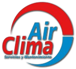 Un logotipo rojo y azul para servicios y mantenimiento de aire acondicionado.