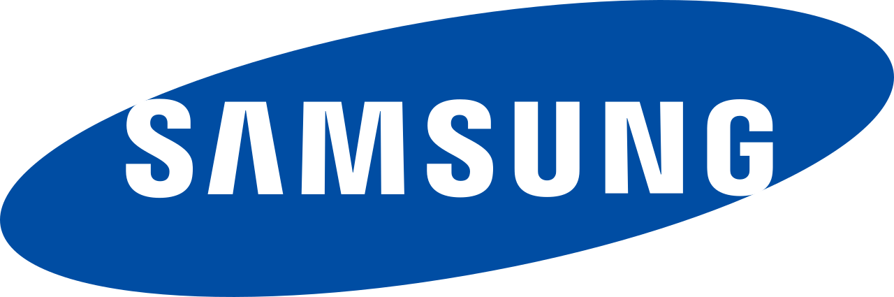 Un logotipo de Samsung azul sobre un fondo blanco