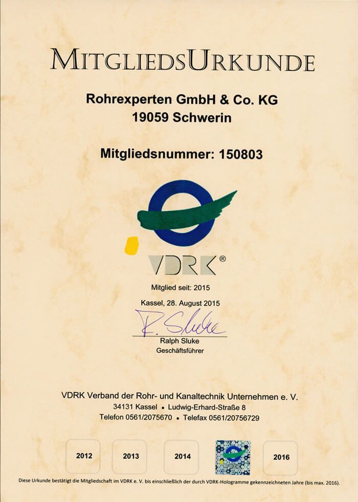 Zertifikat | ROHREXPERTEN IQ GmbH & Co. KG