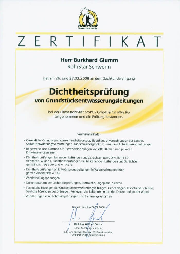 Zertifikat | ROHREXPERTEN IQ GmbH & Co. KG