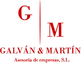 Red "GM" logo with "GALVÁN & MARTÍN" text below; "Asesoría de empresas, S.L." text at bottom.