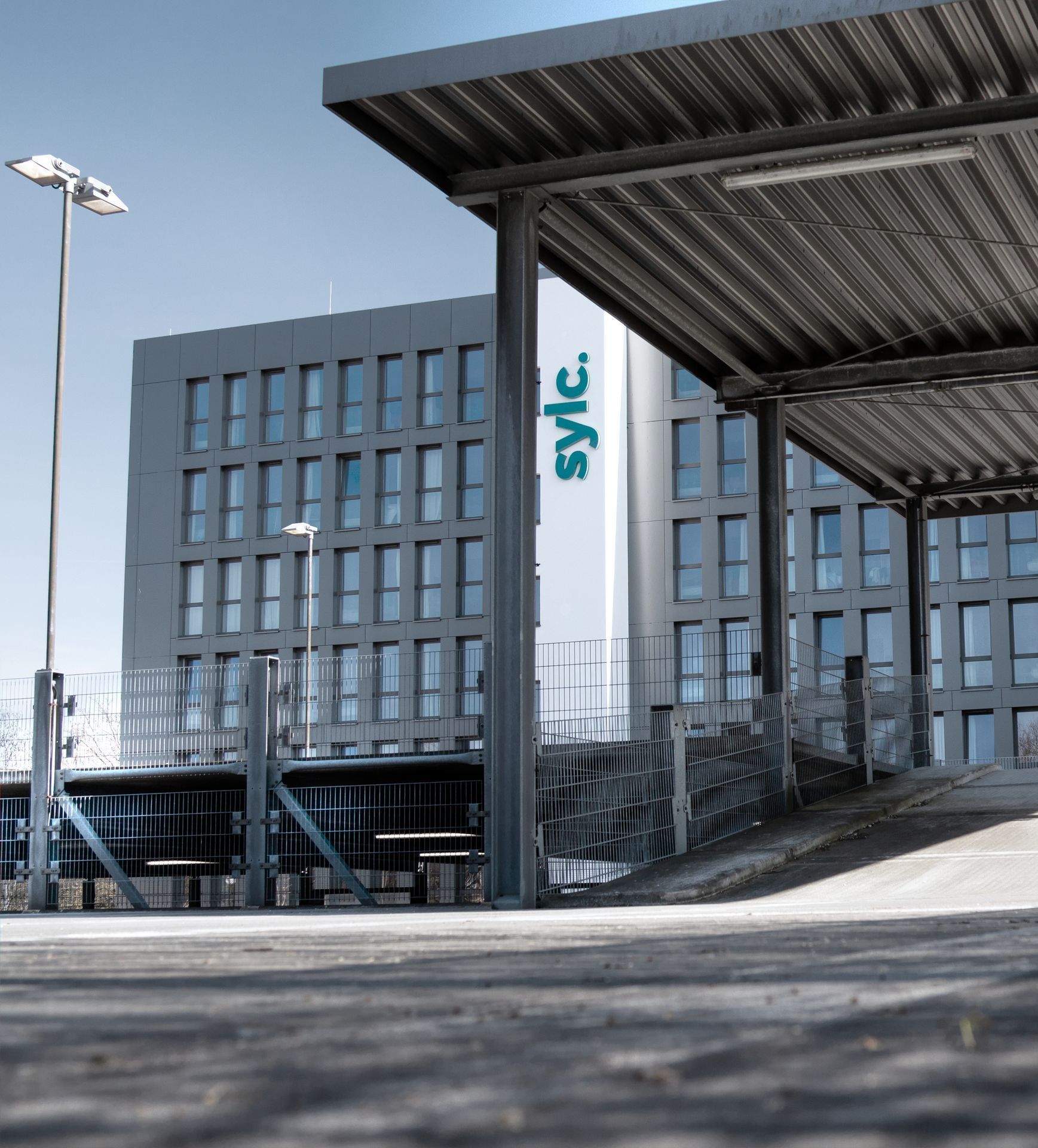 A modern office building with the