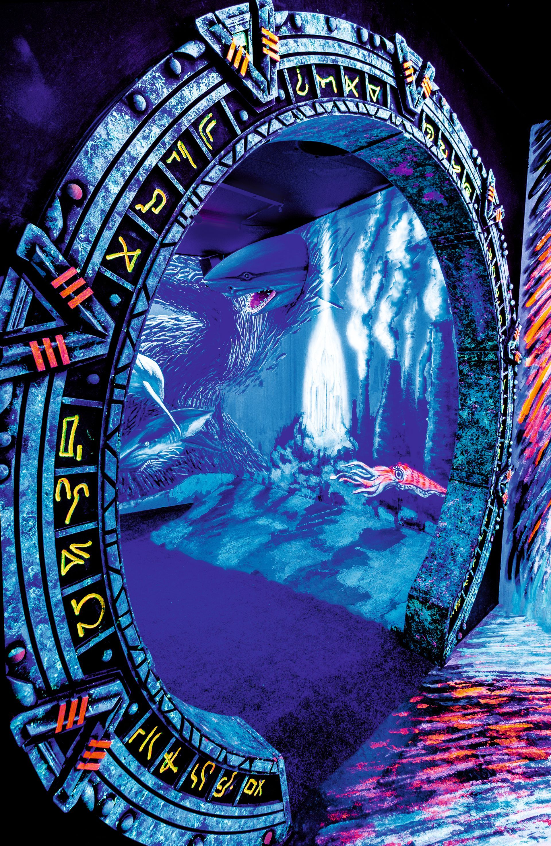 Ein im Dunkeln leuchtendes Gemälde eines Stargates
