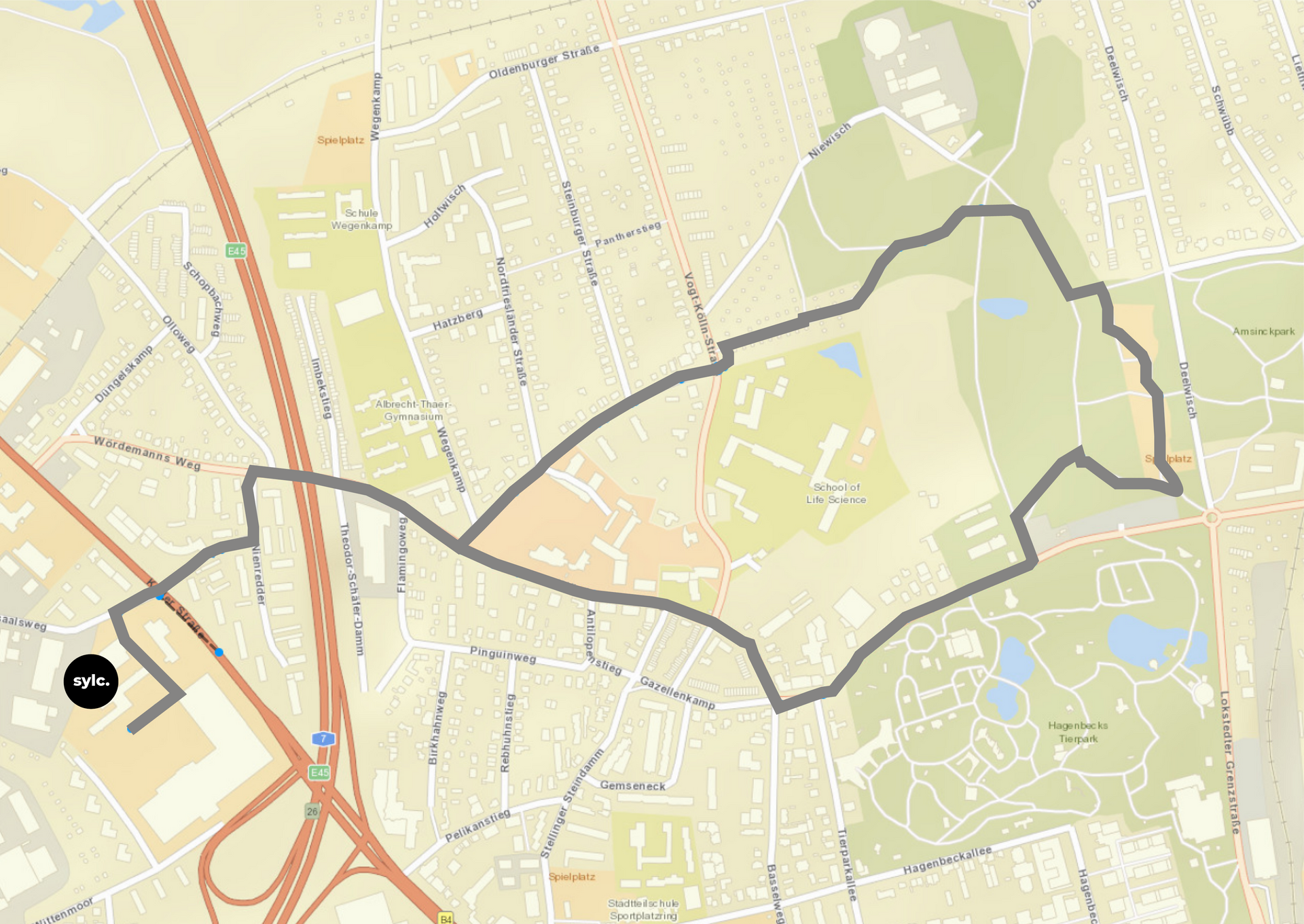 Eine Karte einer Stadt mit einer schwarzen Linie darauf