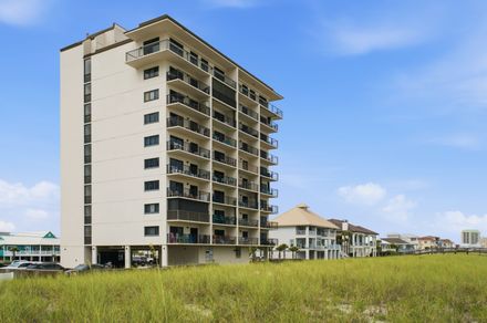 Sundunes condominium building on the Gulf in Navarre Beach