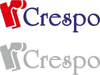 Un logotipo rojo, azul y gris para Crespo.