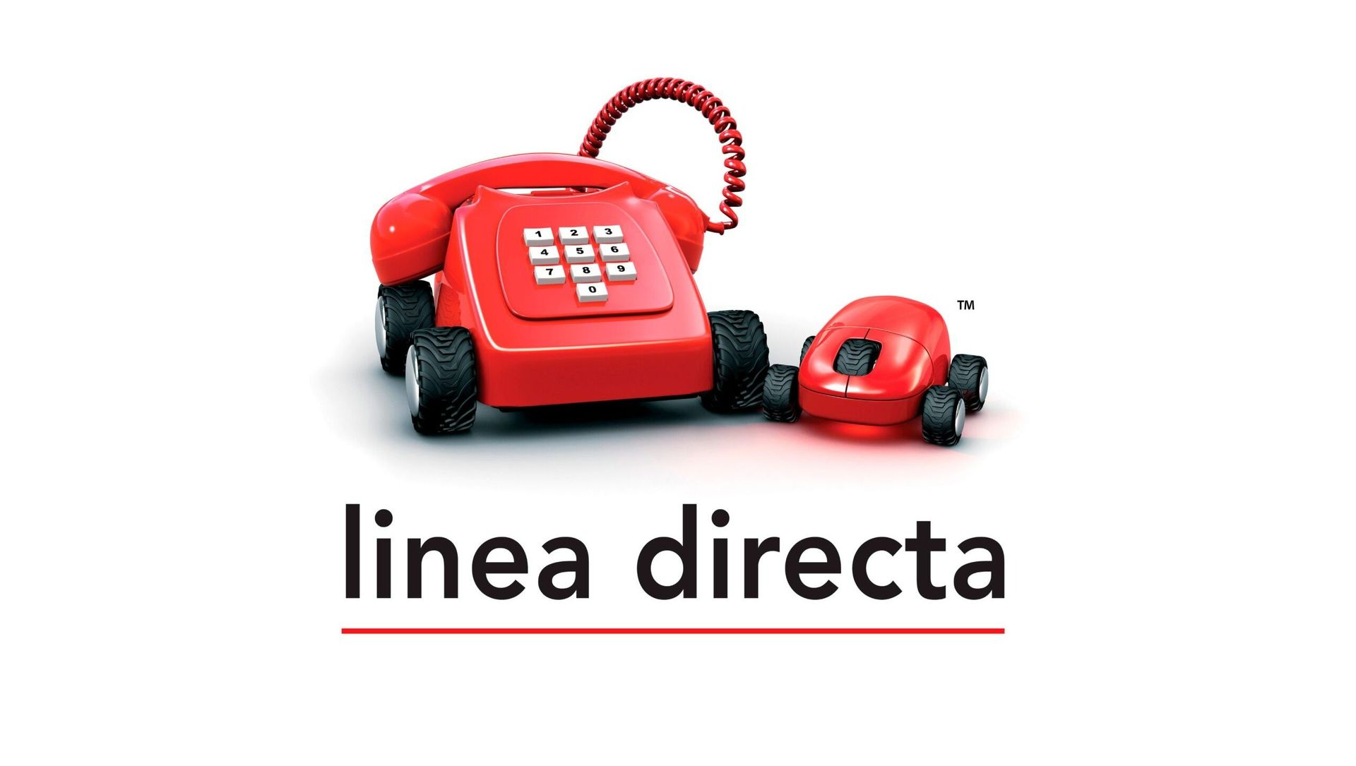 Un teléfono rojo con ruedas y las palabras linea directa debajo.