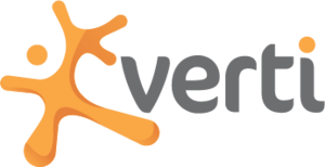 Un logotipo para una empresa llamada verti con una figura naranja.