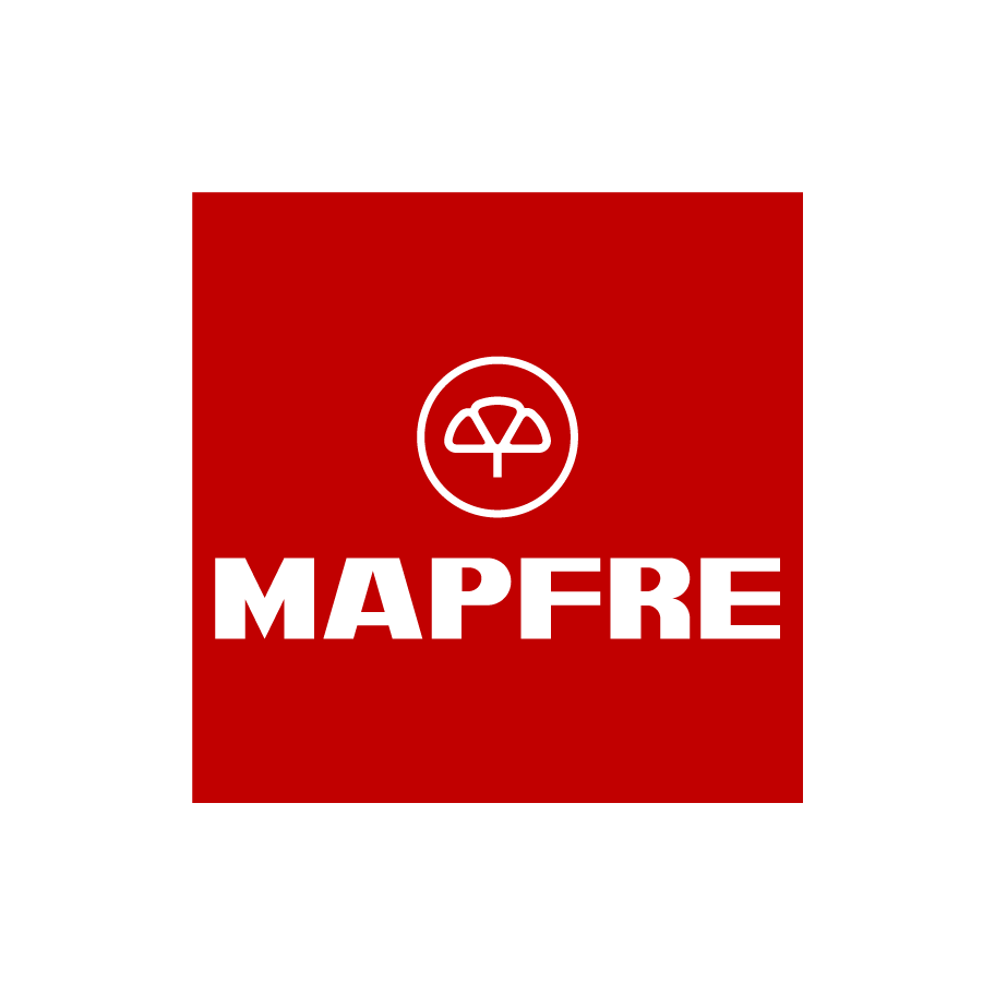 Un cuadrado rojo con el logotipo de Mapfre.