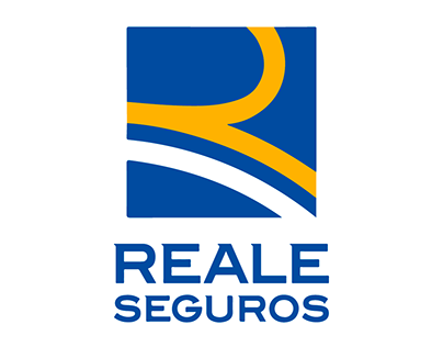 Un logo azul y amarillo para Reale Seguros.