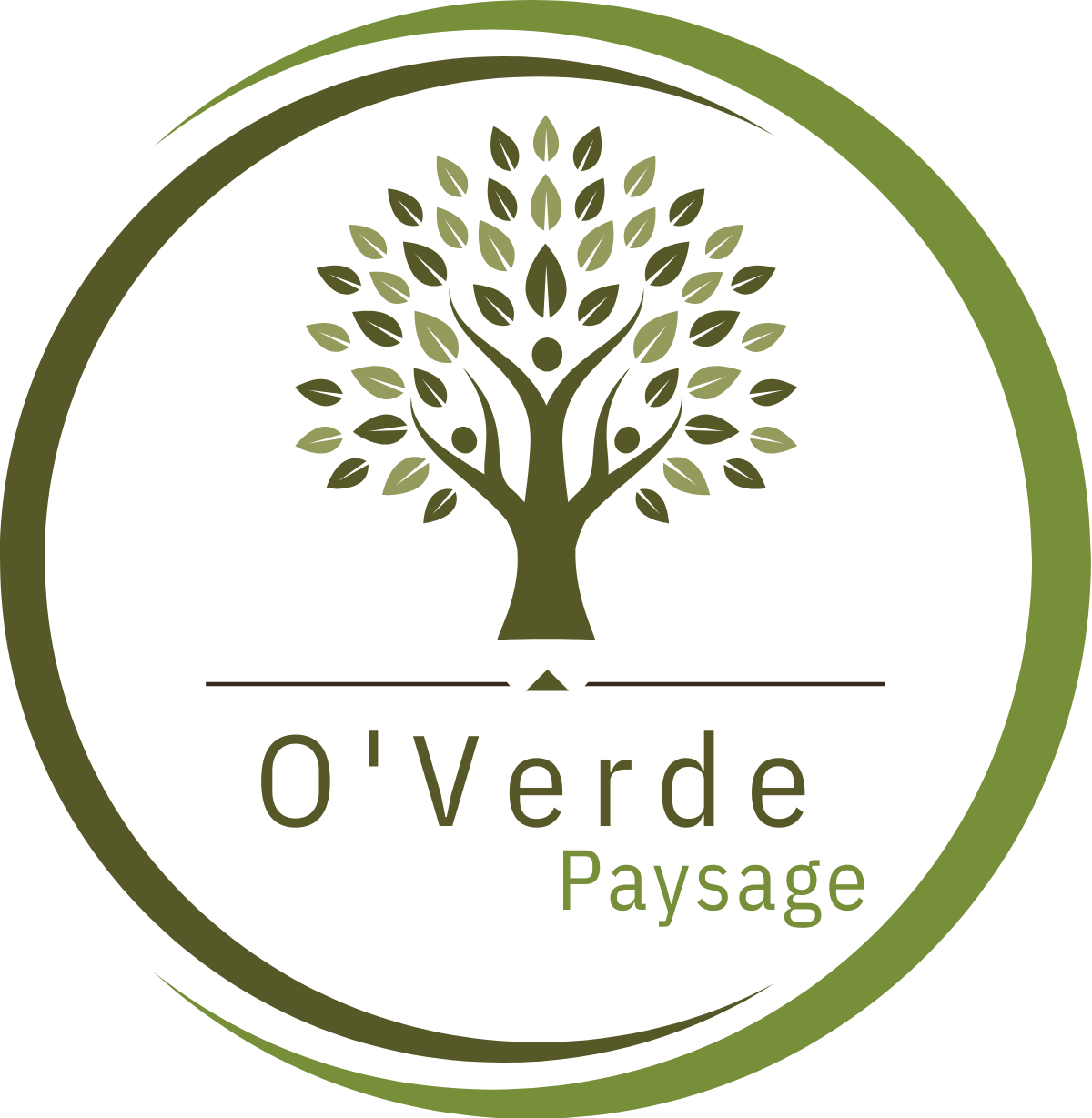 Logo pour O'Verde Paysage, une entreprise d'aménagement paysager, mettant en vedette un arbre vert dans un cercle vert.