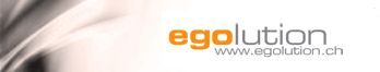 Logo per egolution, sito web: www.egolution.ch, testo in arancione e grigio su sfondo bianco e grigio.