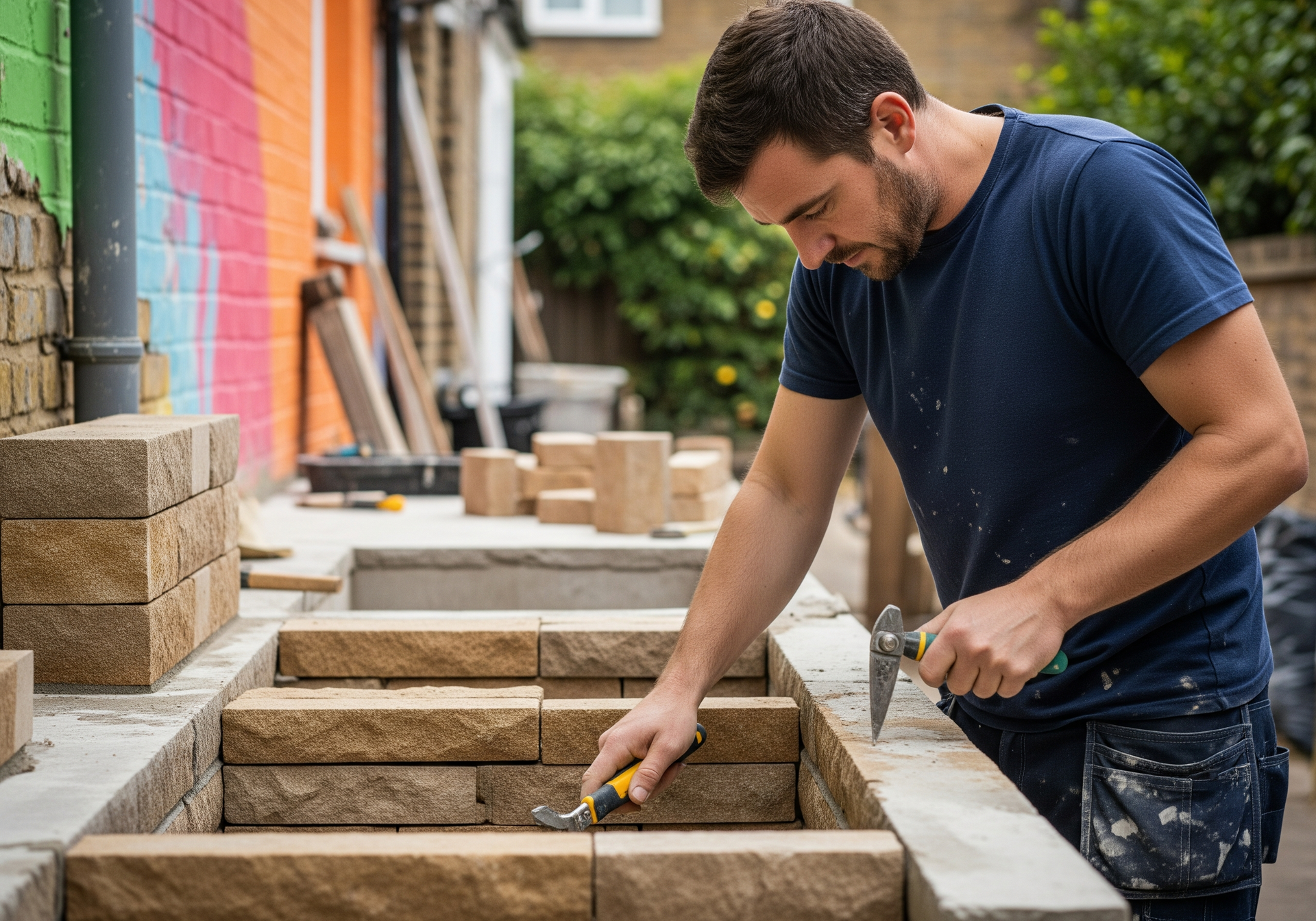 Une personne mesure des sections de charpente en bois sur un chantier de construction extérieur